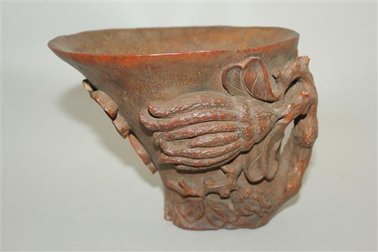 A Chinese bamboo libation cup, 12.5cm